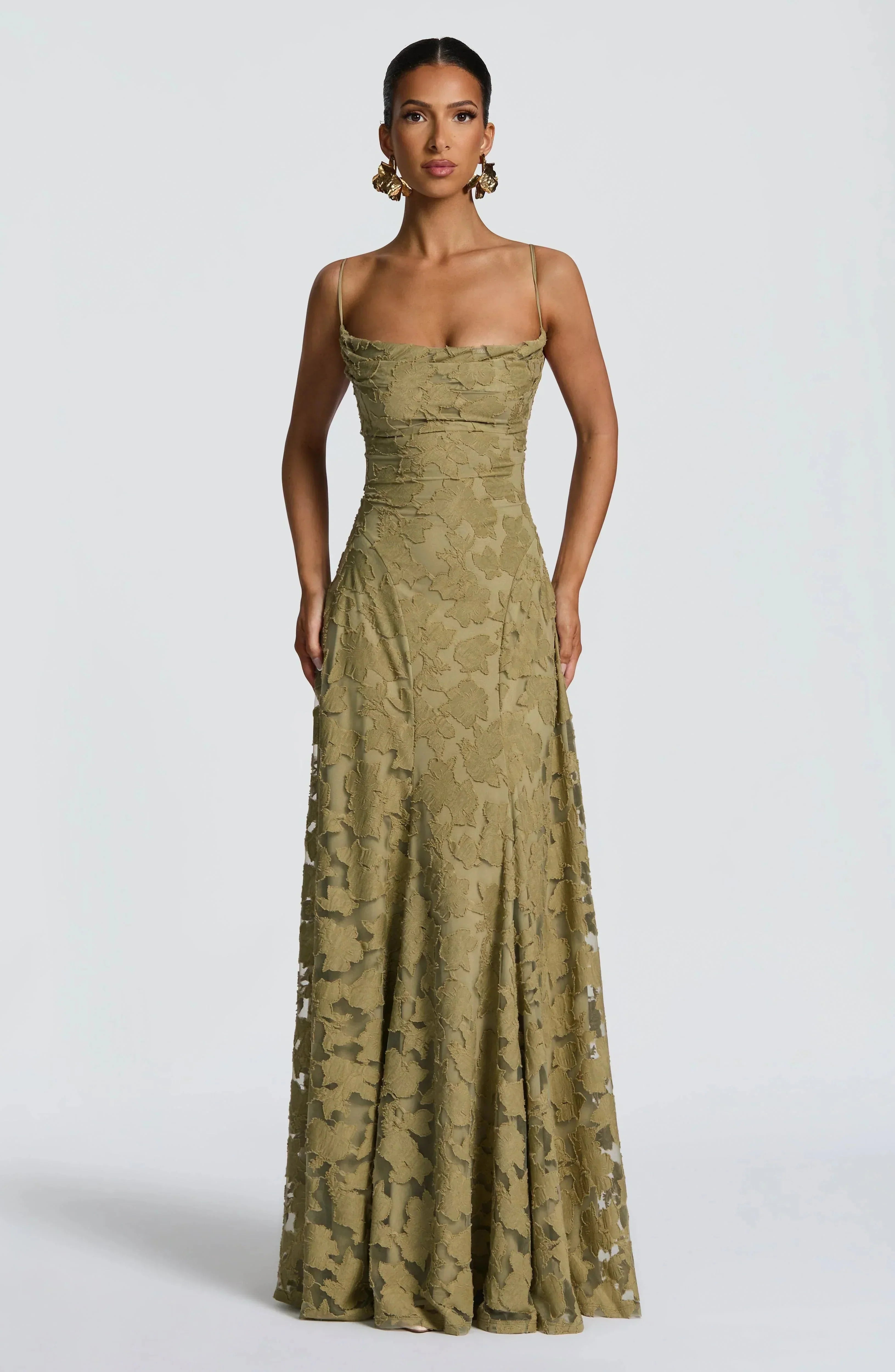 Amélie | Luxe bloemenjacquard maxi jurk