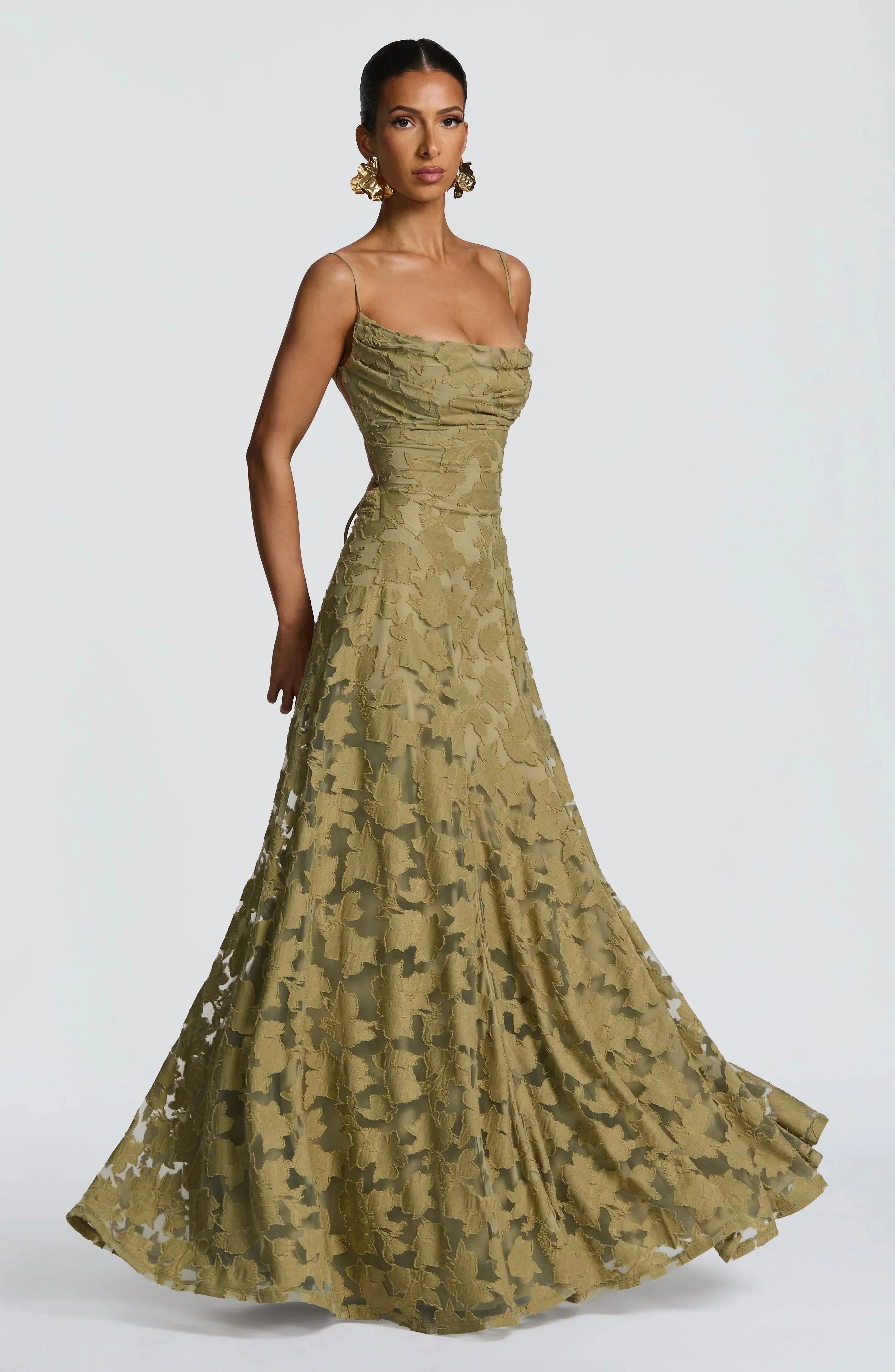 Amélie | Luxe bloemenjacquard maxi jurk