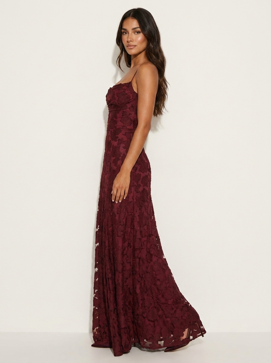 Amélie | Luxe bloemenjacquard maxi jurk