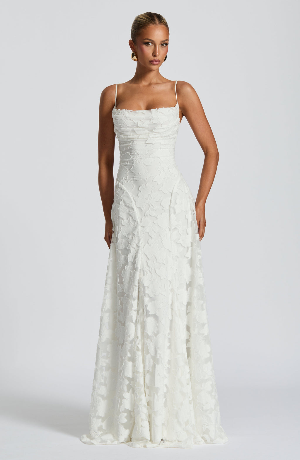 Amélie | Luxe bloemenjacquard maxi jurk