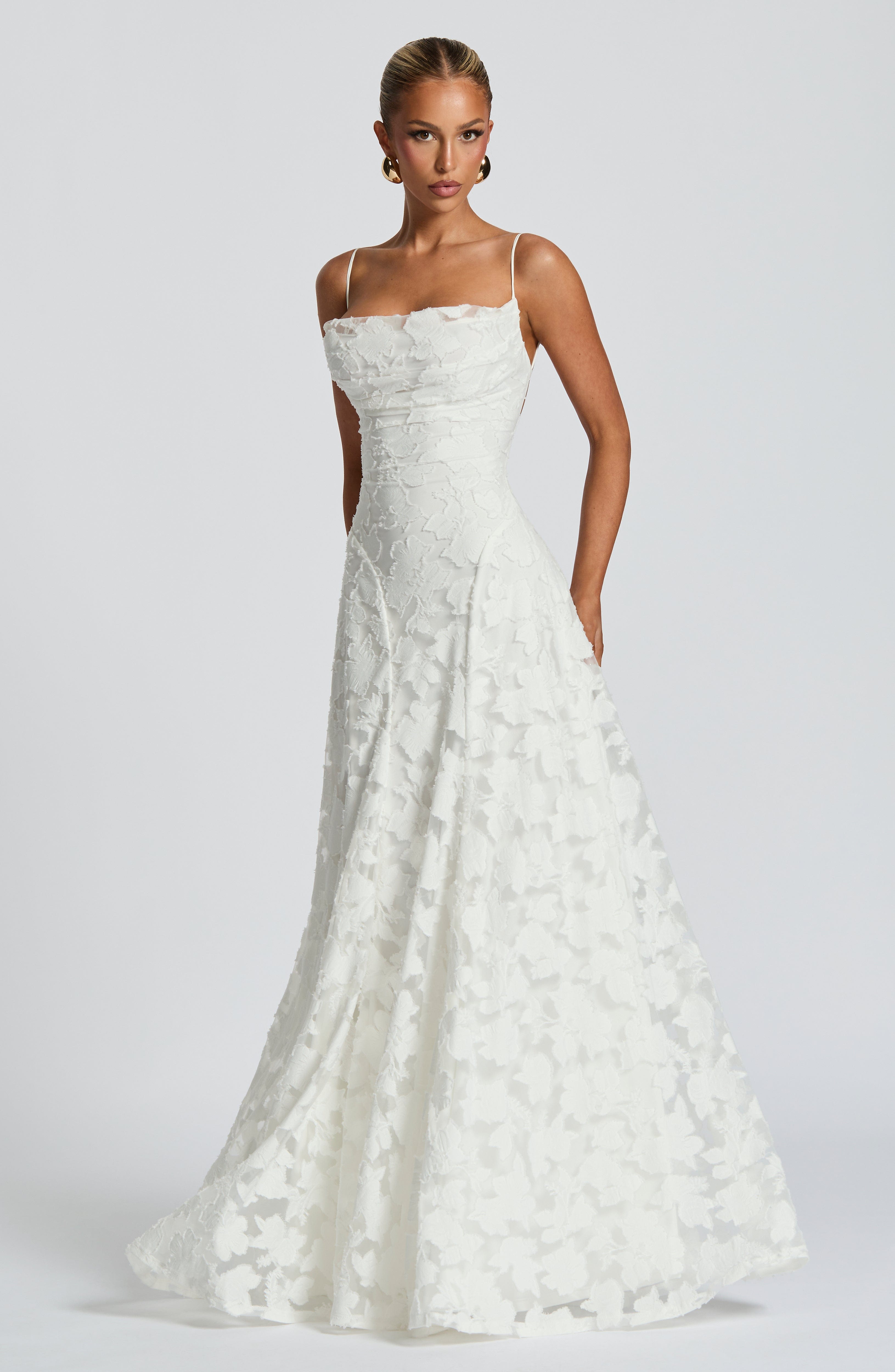 Amélie | Luxe bloemenjacquard maxi jurk