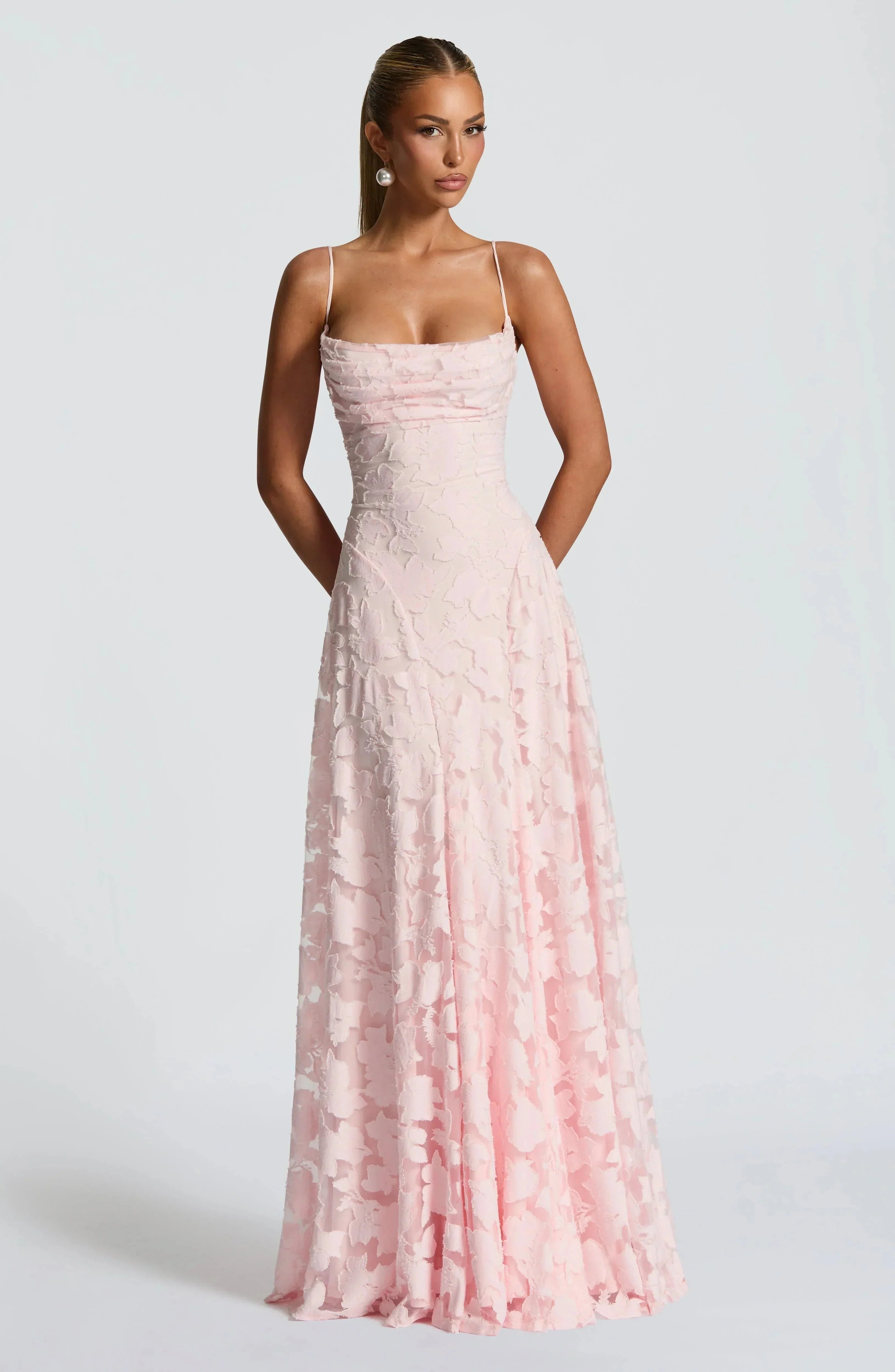 Amélie | Luxe bloemenjacquard maxi jurk