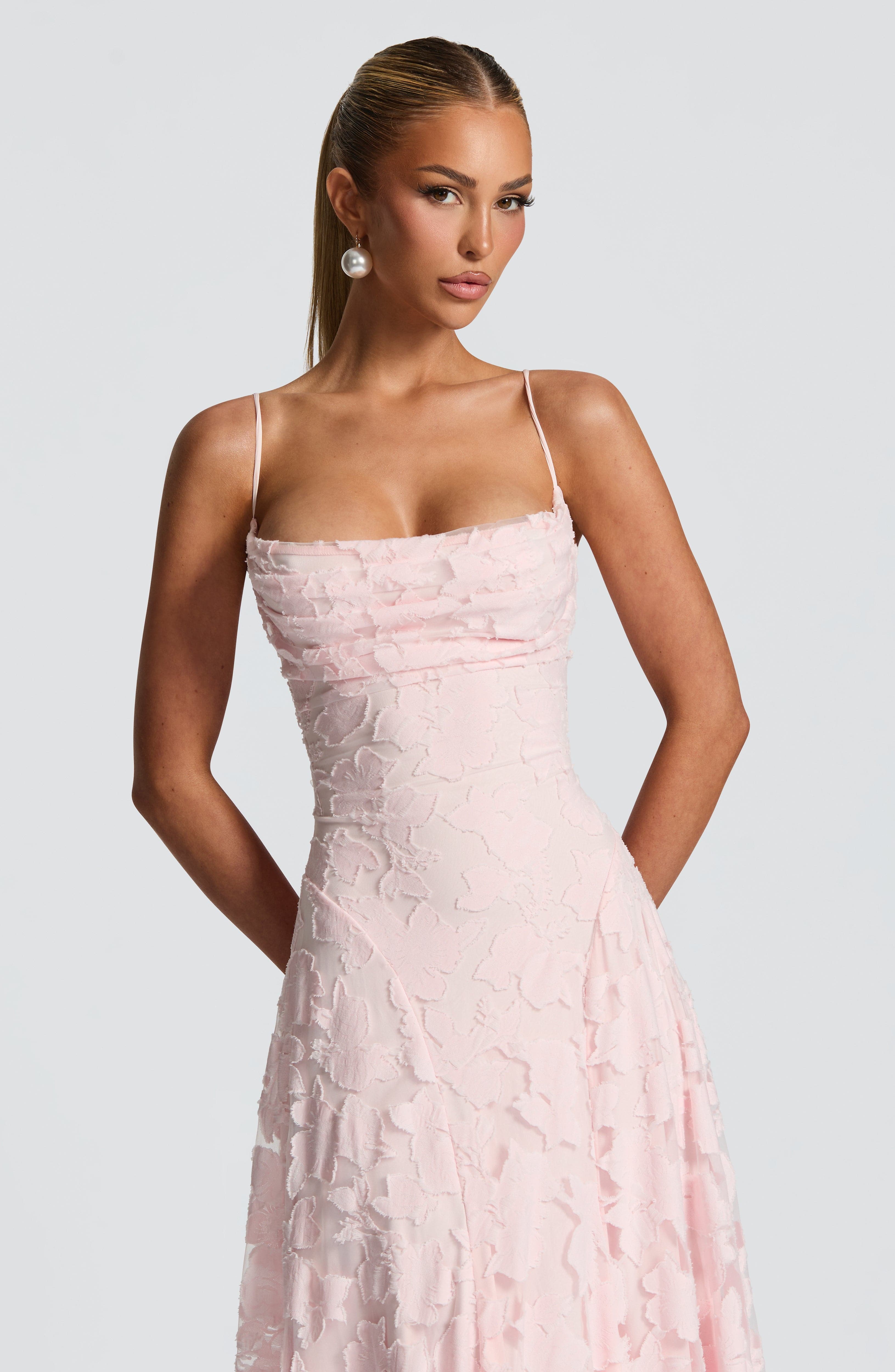 Amélie | Luxe bloemenjacquard maxi jurk