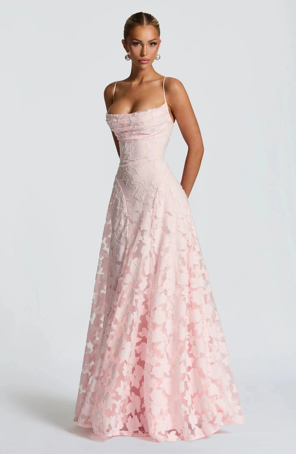 Amélie | Luxe bloemenjacquard maxi jurk