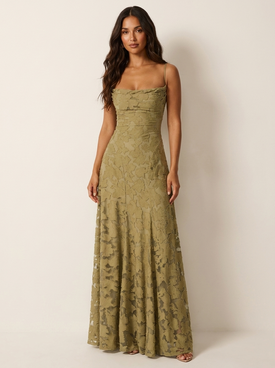 Amélie | Luxe bloemenjacquard maxi jurk