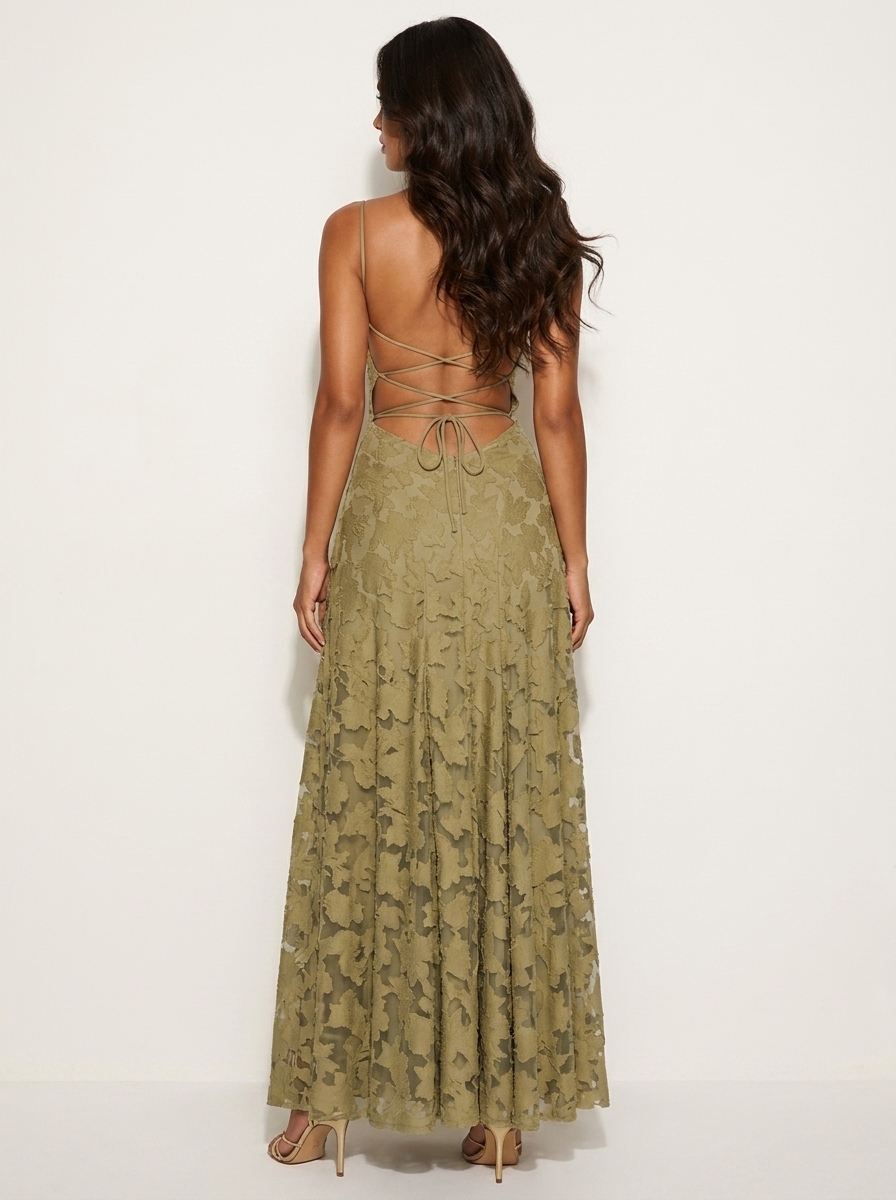 Amélie | Luxe bloemenjacquard maxi jurk