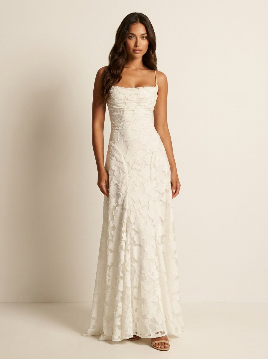 Amélie | Luxe bloemenjacquard maxi jurk