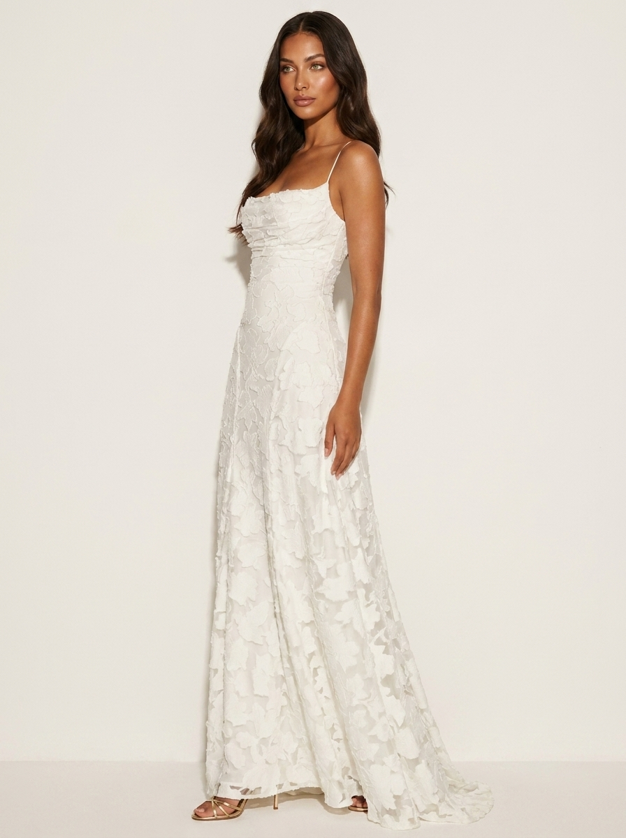 Amélie | Luxe bloemenjacquard maxi jurk
