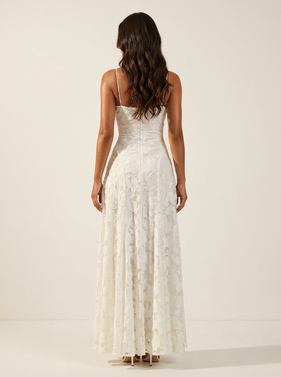 Amélie | Luxe bloemenjacquard maxi jurk