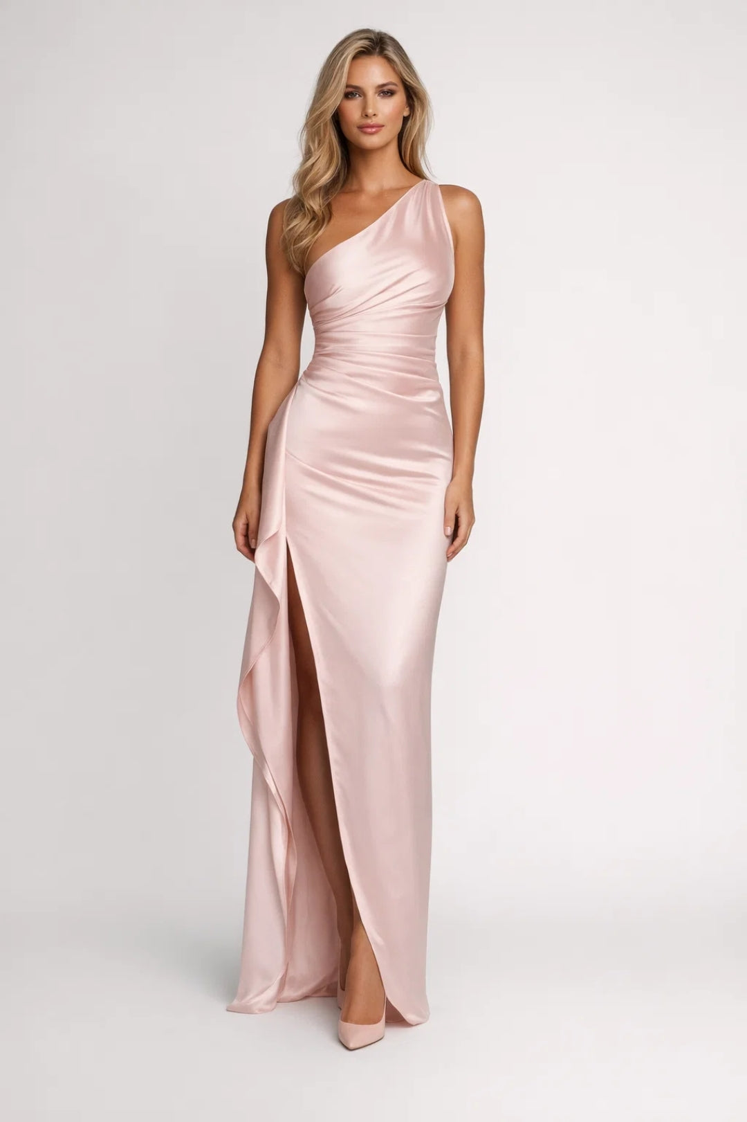 Valentina | One Shoulder Satijnen Maxi-Jurk