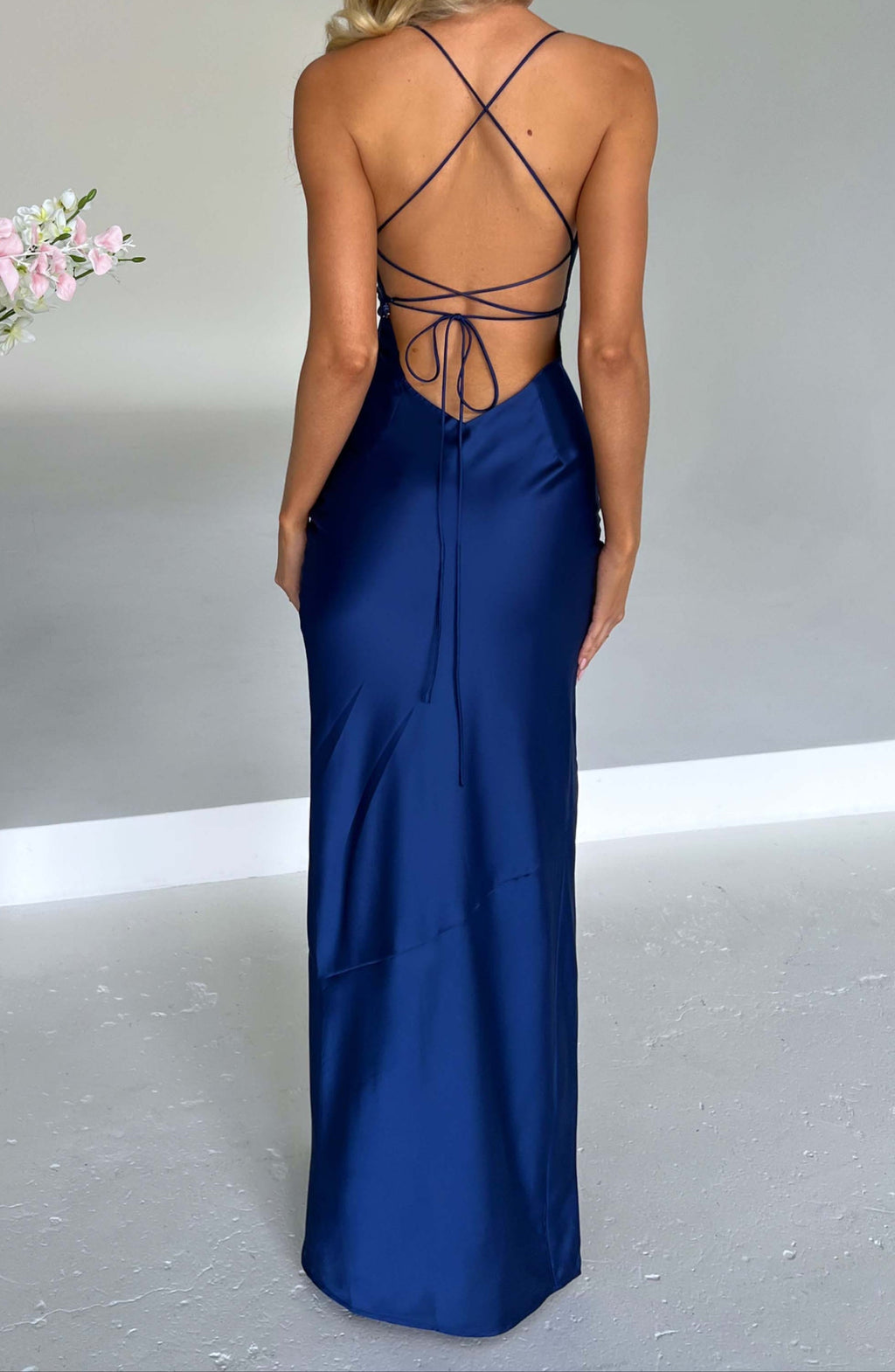 Navy | Satijnen maxi jurk met split