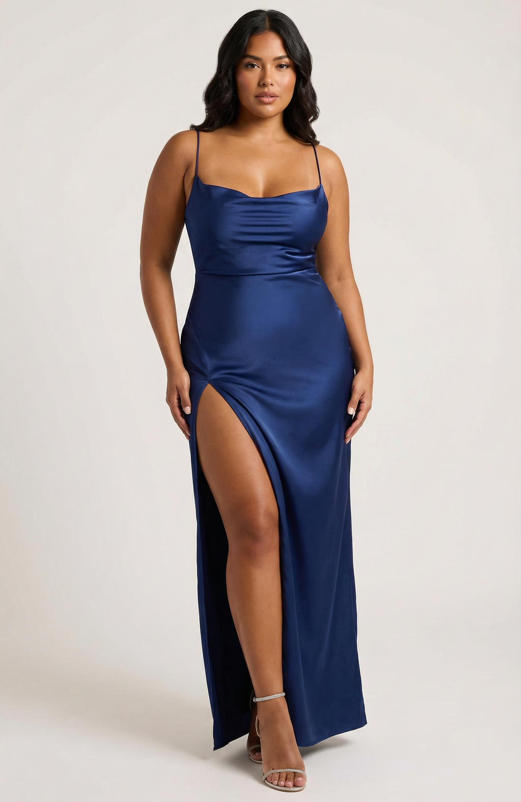 Navy | Satijnen maxi jurk met split