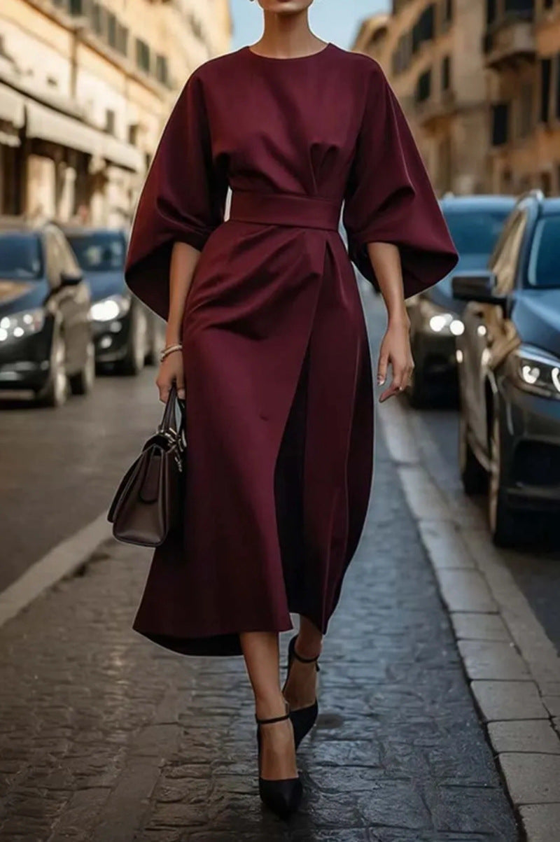 Nadine | Midi Jurk met Ballonmouwen