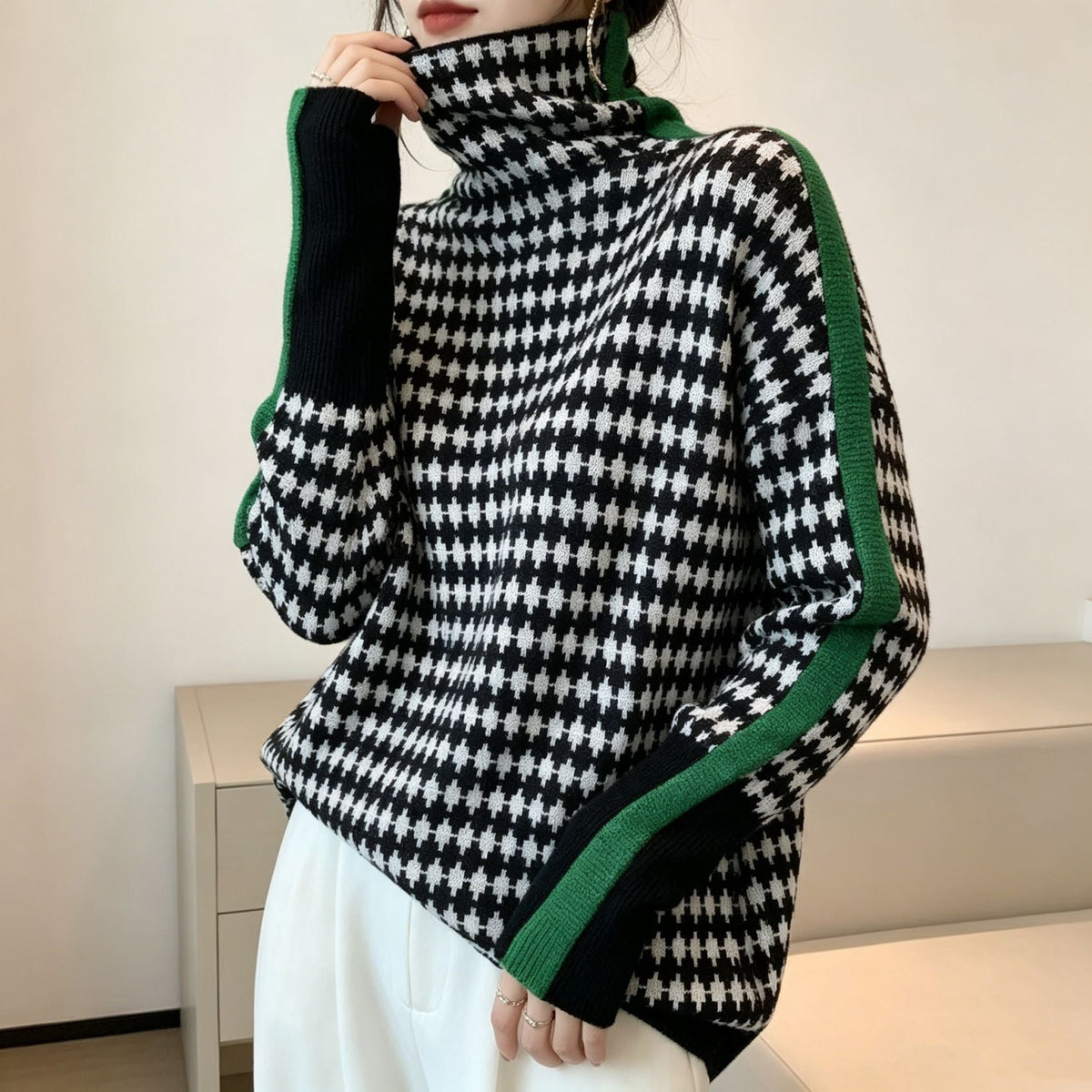 Aura | Gestreepte Pullover met Hoge Hals