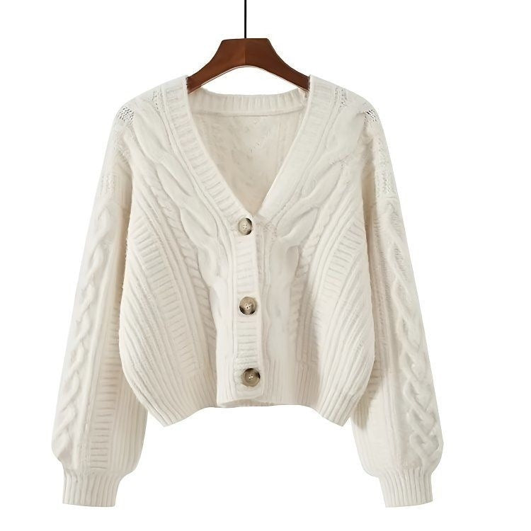 Isabeau | Kabelgebreide Crop Cardigan met V-Hals en Knopen