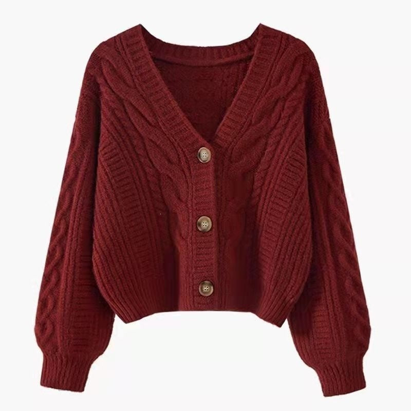 Isabeau | Kabelgebreide Crop Cardigan met V-Hals en Knopen