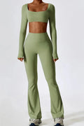 Sara | Sportset met longsleeve crop top en flared legging