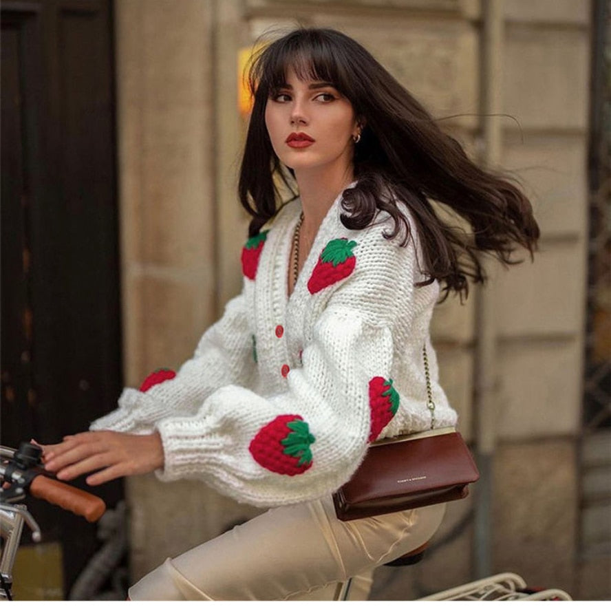 Berry | Speelse Strawberry Print Cardigan