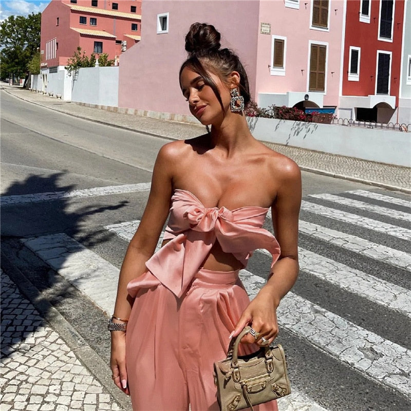 Bianca | Matching Set met Crop Top en Wijde Broek