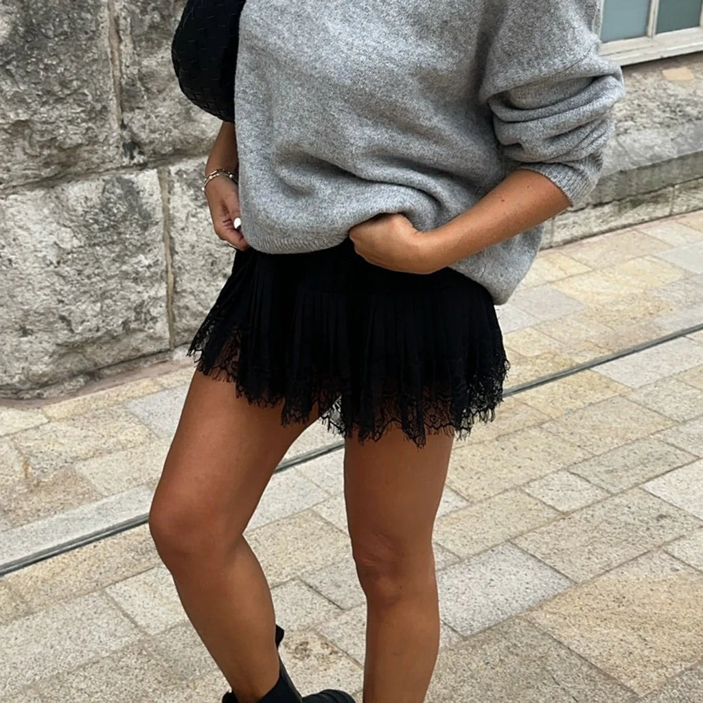 Stassi | Geplooide Mini Rok met Kanten Details