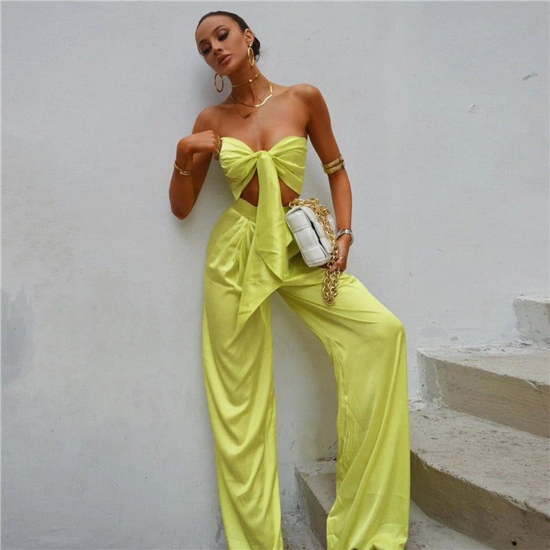 Bianca | Matching Set met Crop Top en Wijde Broek