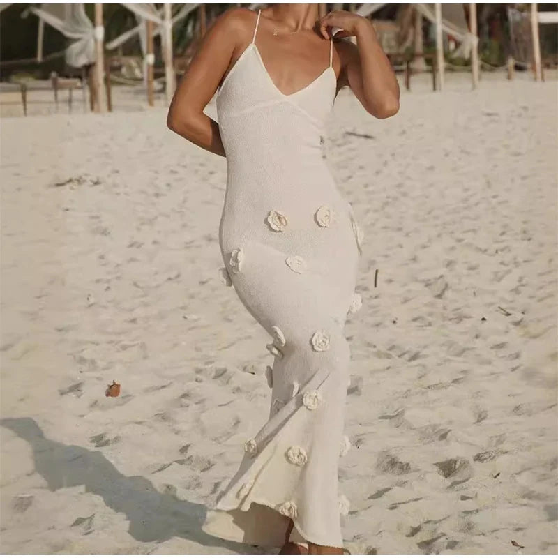 Bella | Rugloze Doorzichtige Jurk met bloem details