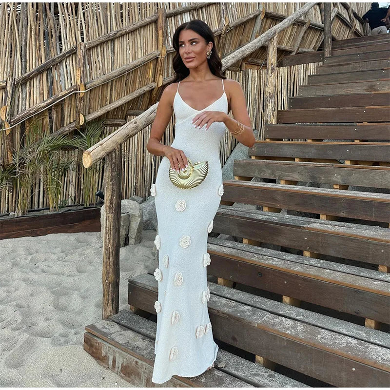 Bella | Rugloze Doorzichtige Jurk met bloem details