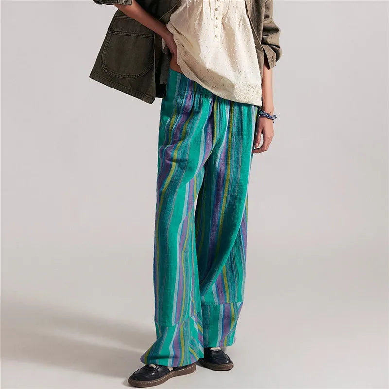 Merel | Casual Gestreepte Wijde Broek voor Dames