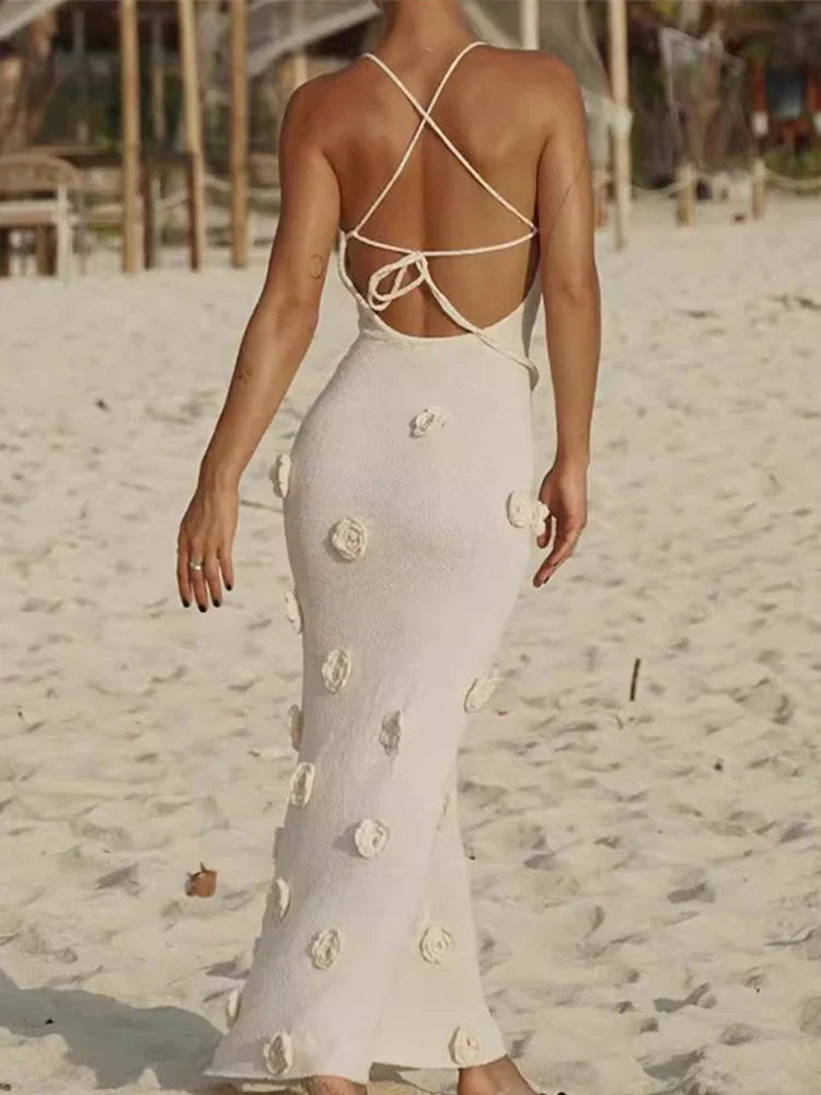 Bella | Rugloze Doorzichtige Jurk met bloem details