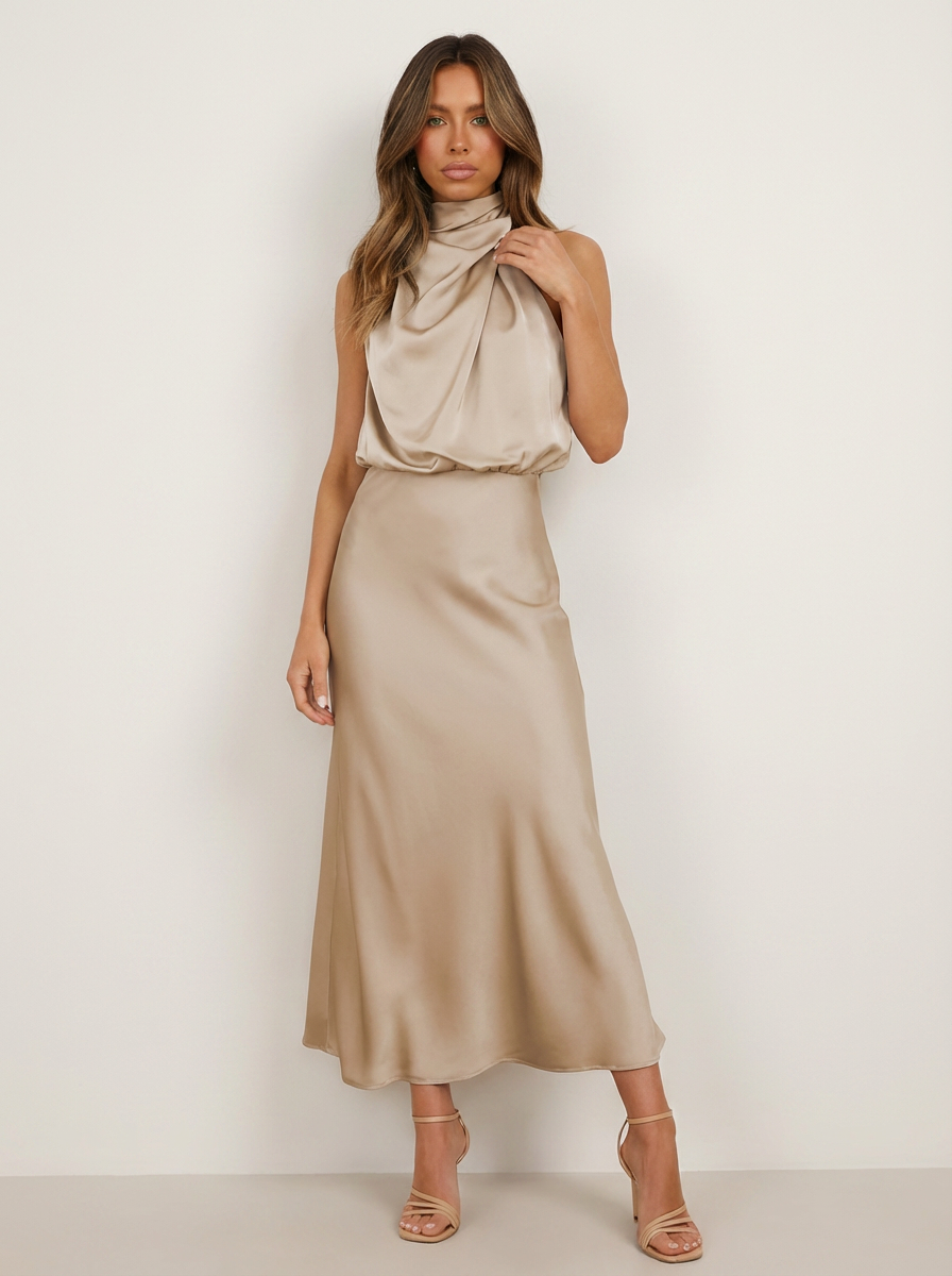 Elara | Satijnen halter midi jurk