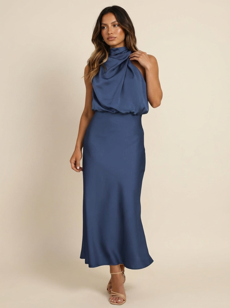 Elara | Satijnen halter midi jurk