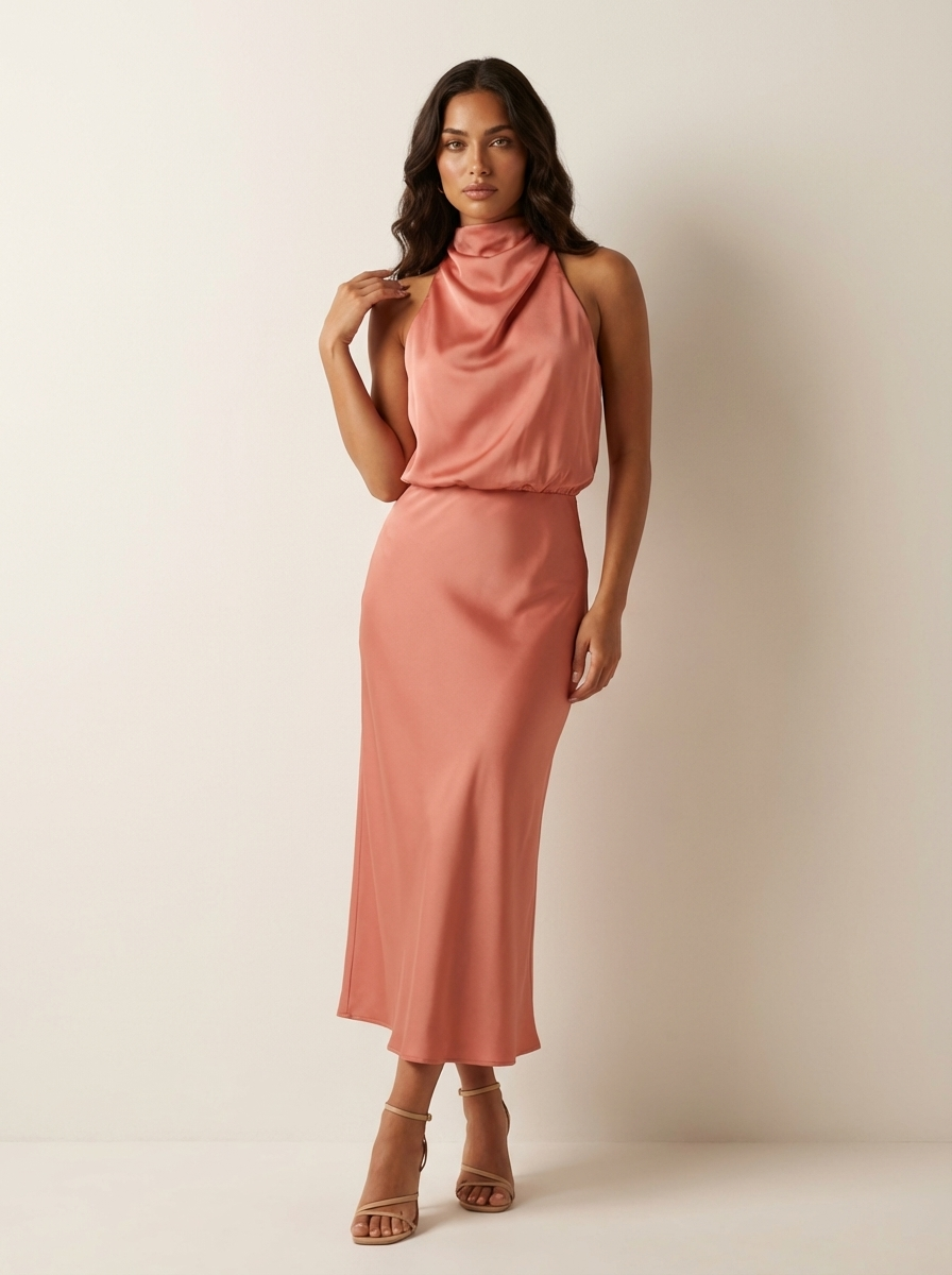 Elara | Satijnen halter midi jurk
