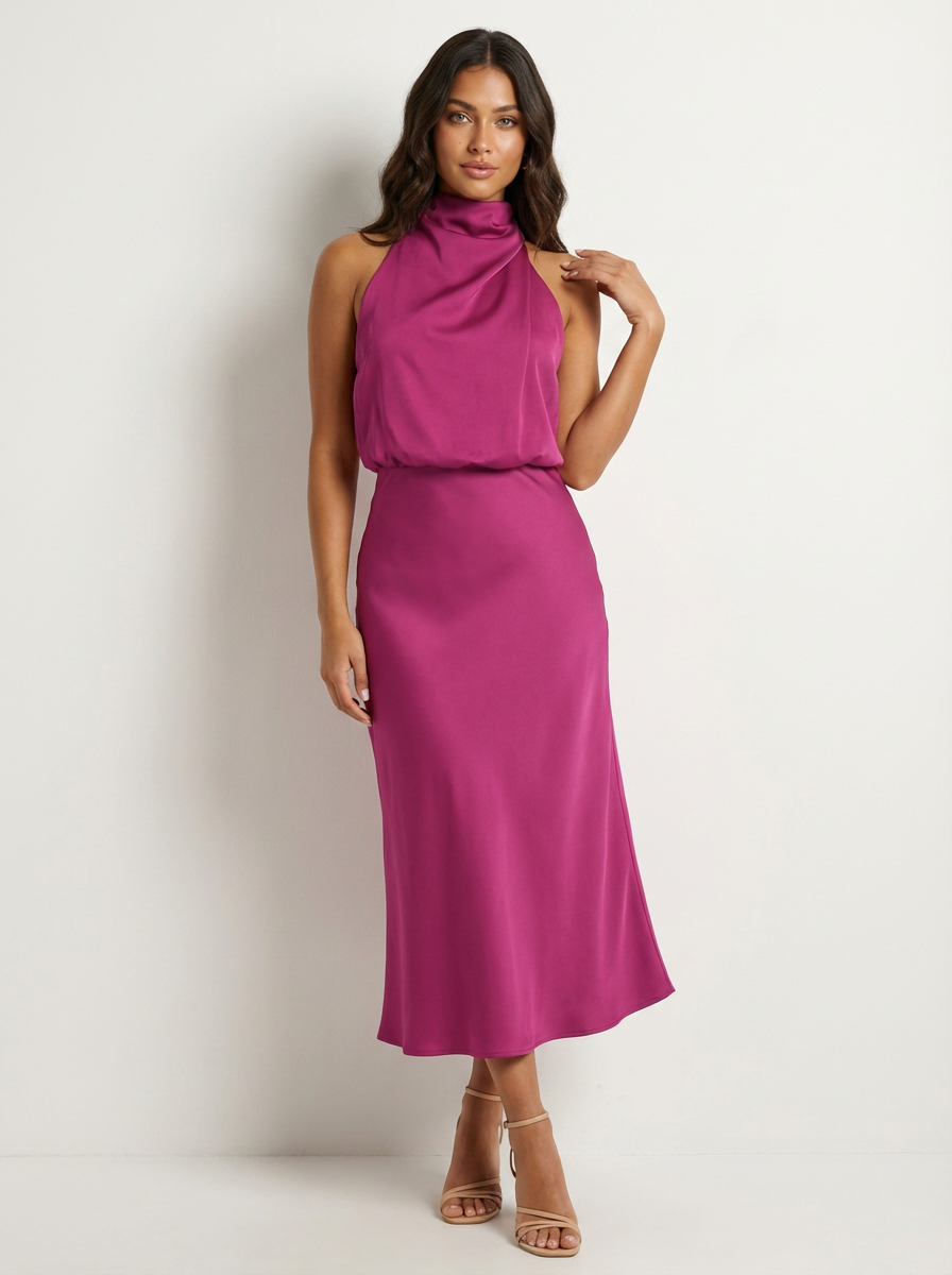 Elara | Satijnen halter midi jurk