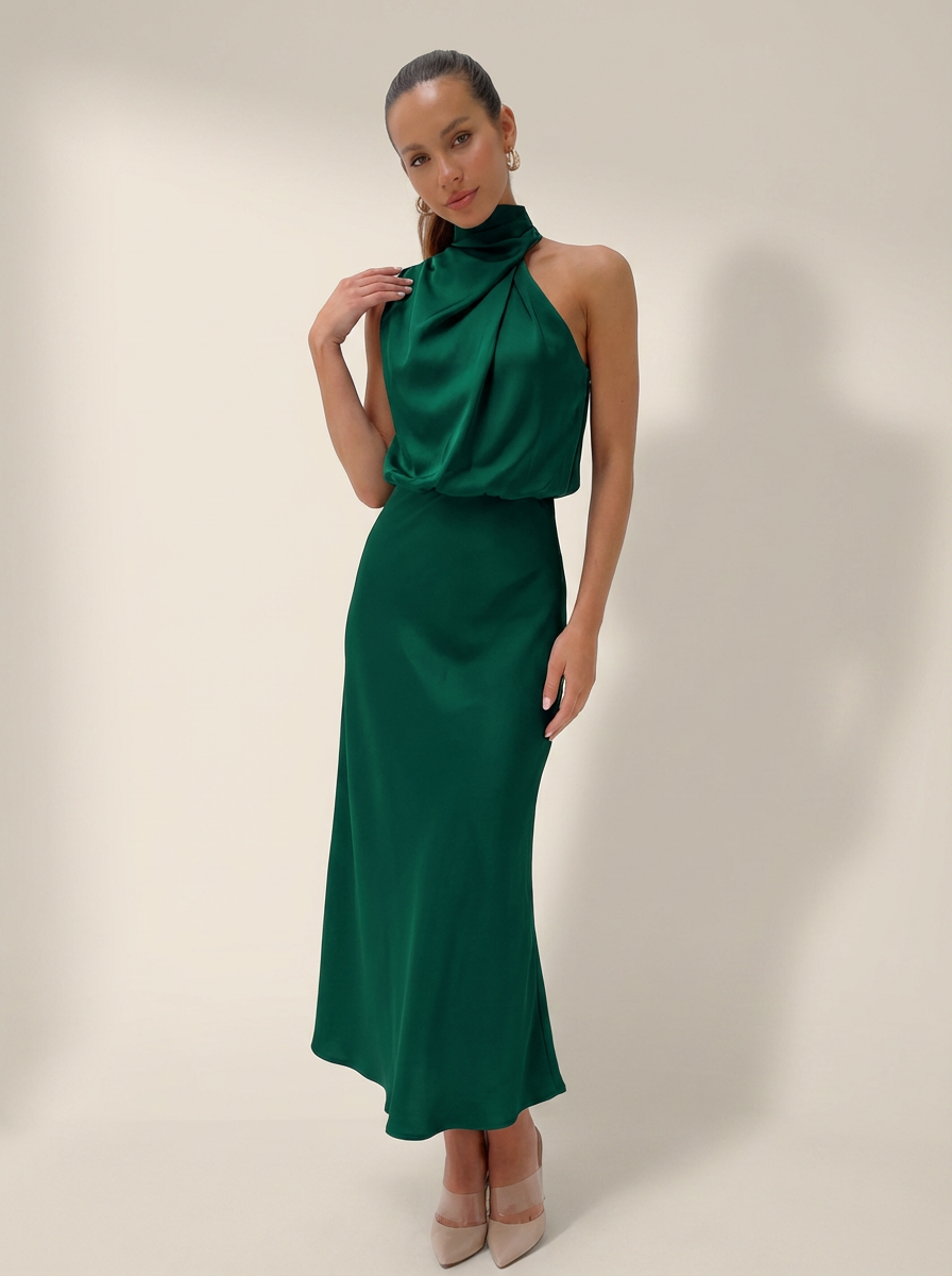 Elara | Satijnen halter midi jurk