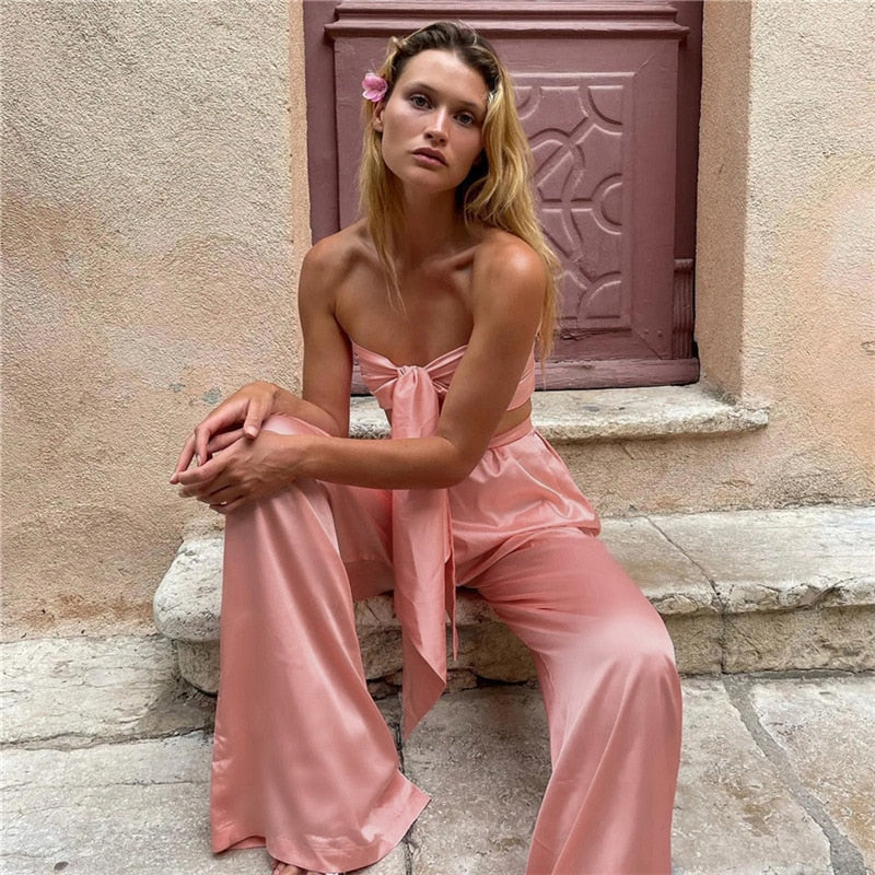 Bianca | Matching Set met Crop Top en Wijde Broek