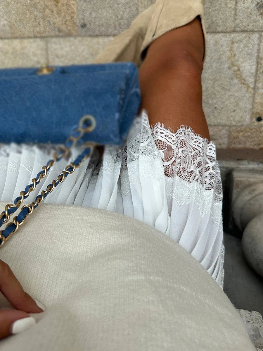 Stassi | Geplooide Mini Rok met Kanten Details