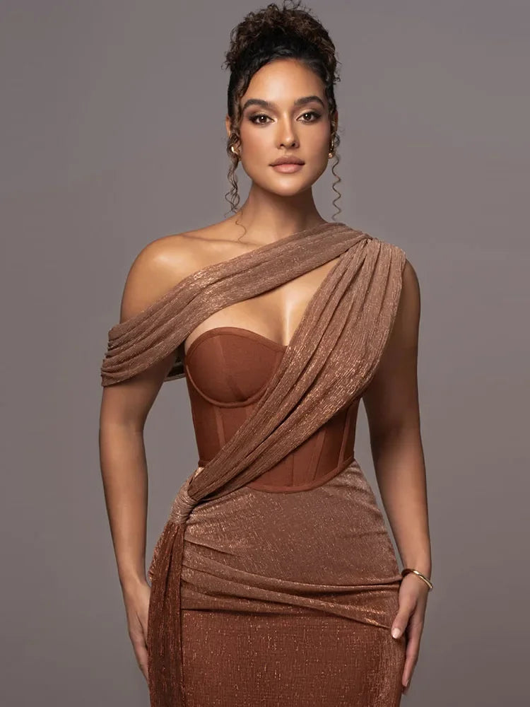 Amara | Maxi Jurk met Drapering en Split