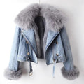 Célina | Biologisch Denim Jas met Luxe Bontkraag