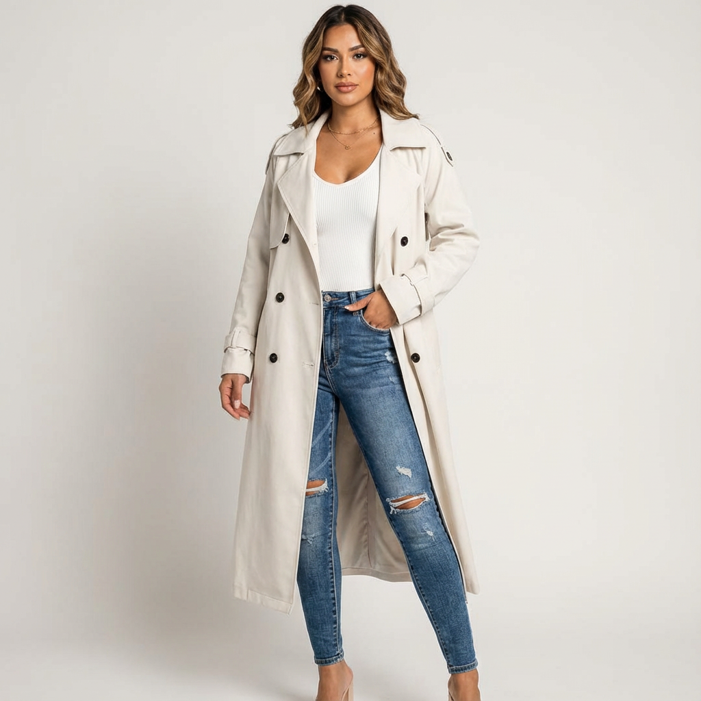 Beatrix | Lange Trenchcoat met Klassieke Revers