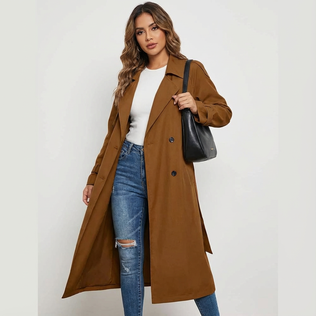 Beatrix | Lange Trenchcoat met Klassieke Revers