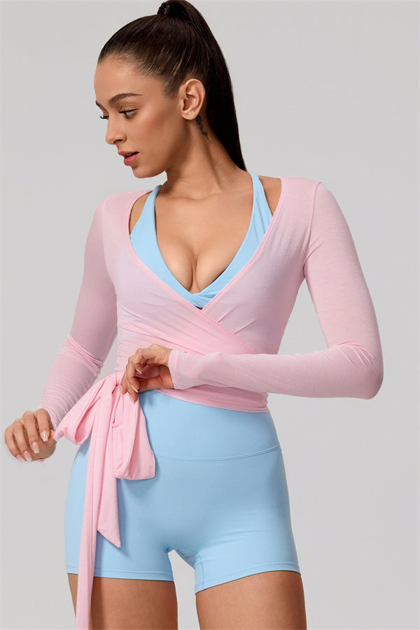 Hannah | Overslag longsleeve sporttop met striksluiting