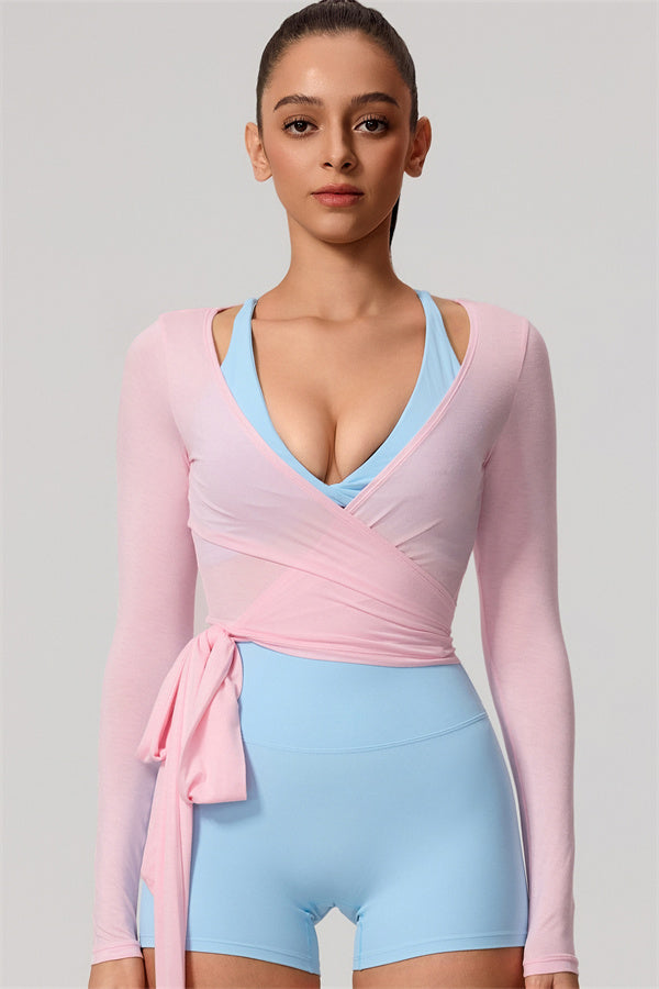 Hannah | Overslag longsleeve sporttop met striksluiting