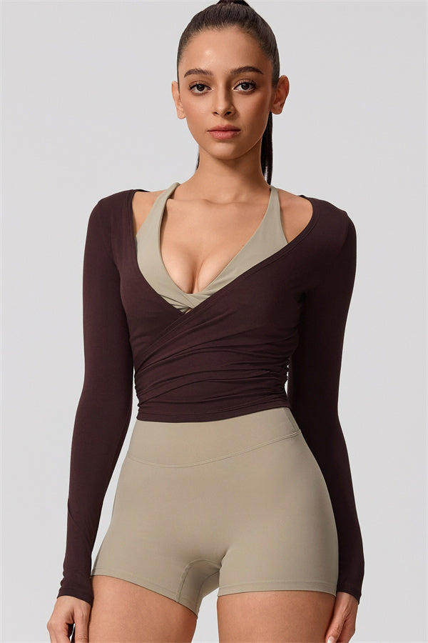 Hannah | Overslag longsleeve sporttop met striksluiting