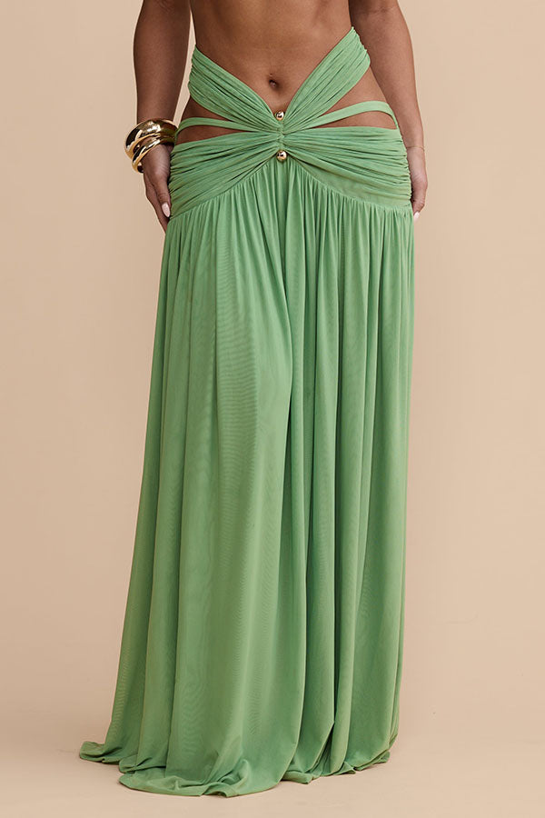 Mara | Stretch mesh maxi rok met gouden detail