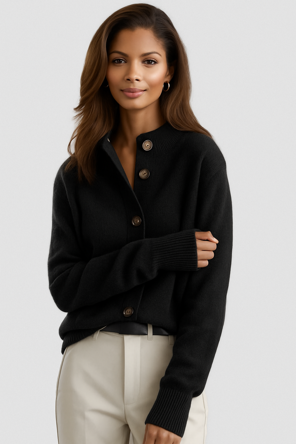 Britte | Gebreide Cardigan met Staande Kraag en Knopenfront