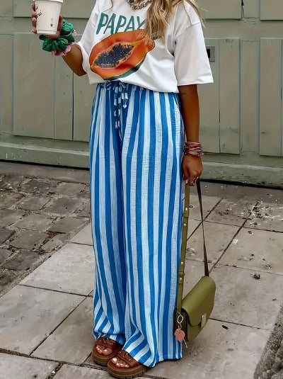 Nina | Gestreepte wide-leg pantalon in loose fit
