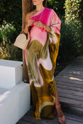 Feetje | Satijnen Tie Dye one shoulder Drapé Maxi Jurk
