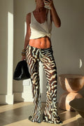 Zara | Flared broek met trekkoord in zebraprint