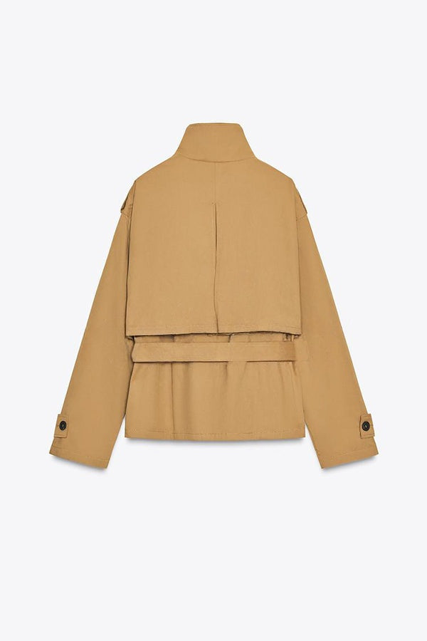 Romy | Cropped Trenchcoat met Epauletten