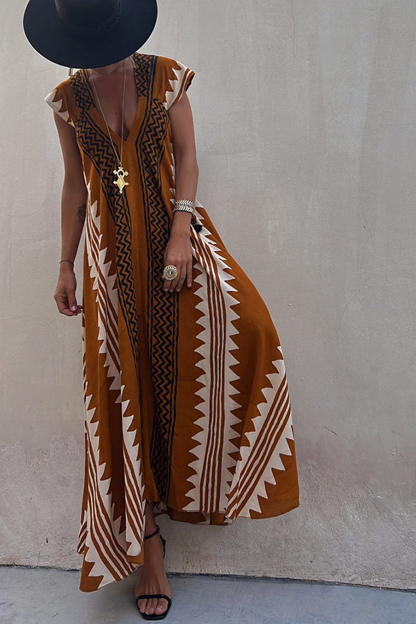 Amani | A-lijn maxi jurk met etnische print